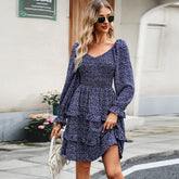 Robe de vacances décontractée à fleurs, col en V, manches longues